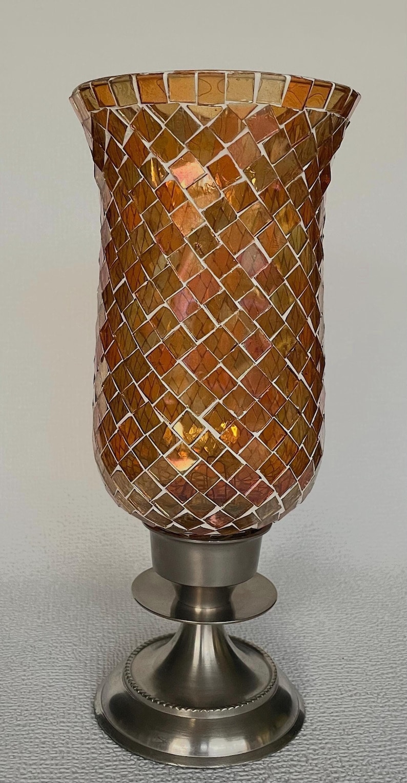Golden Handcrafted Amber Mosaic Glass Candleholder
